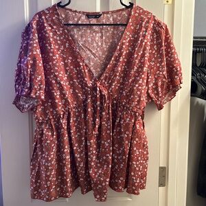 SHEIN Red Floral Babydoll Blouse
